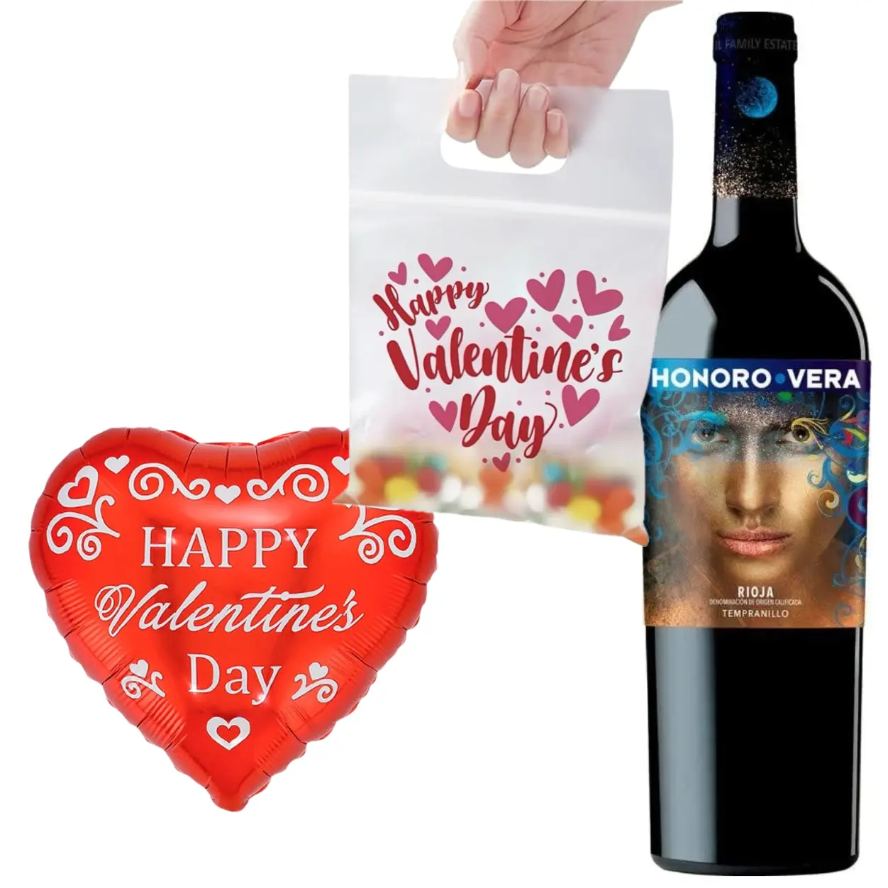 Vino Tinto + Mix Caramelos + Globo Valentines